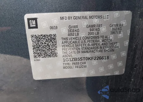 2019 Chevrolet Malibu 1Ls из США, поврежденный, VIN 1G1ZB5ST0KF226618